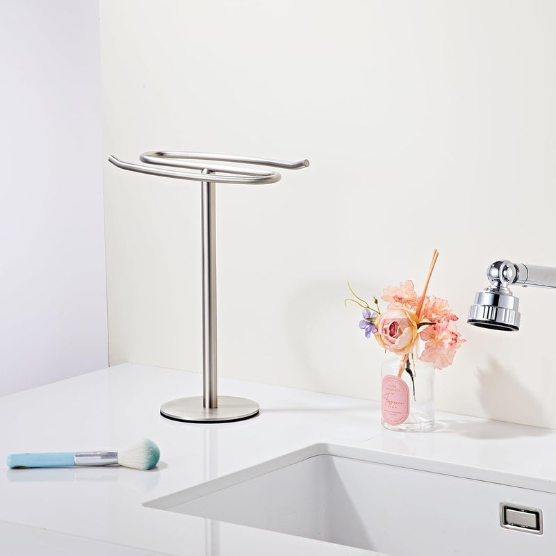 BTHRMHW Brushed Nickel Hand Towel Holder Stand,13 Inch Free-Standing Towel Rack, SUS304 Stainless Steel Towel Bar Rack Stand, Tower Bar for Bathroom Kitchen Vanity Countertop… - Image 4